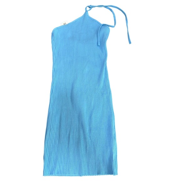 Zara Dresses & Skirts - Zara Dress‎ Women M NWT Sky Blue Halter Ribbed Knit Tie Sleeveless Mini Short